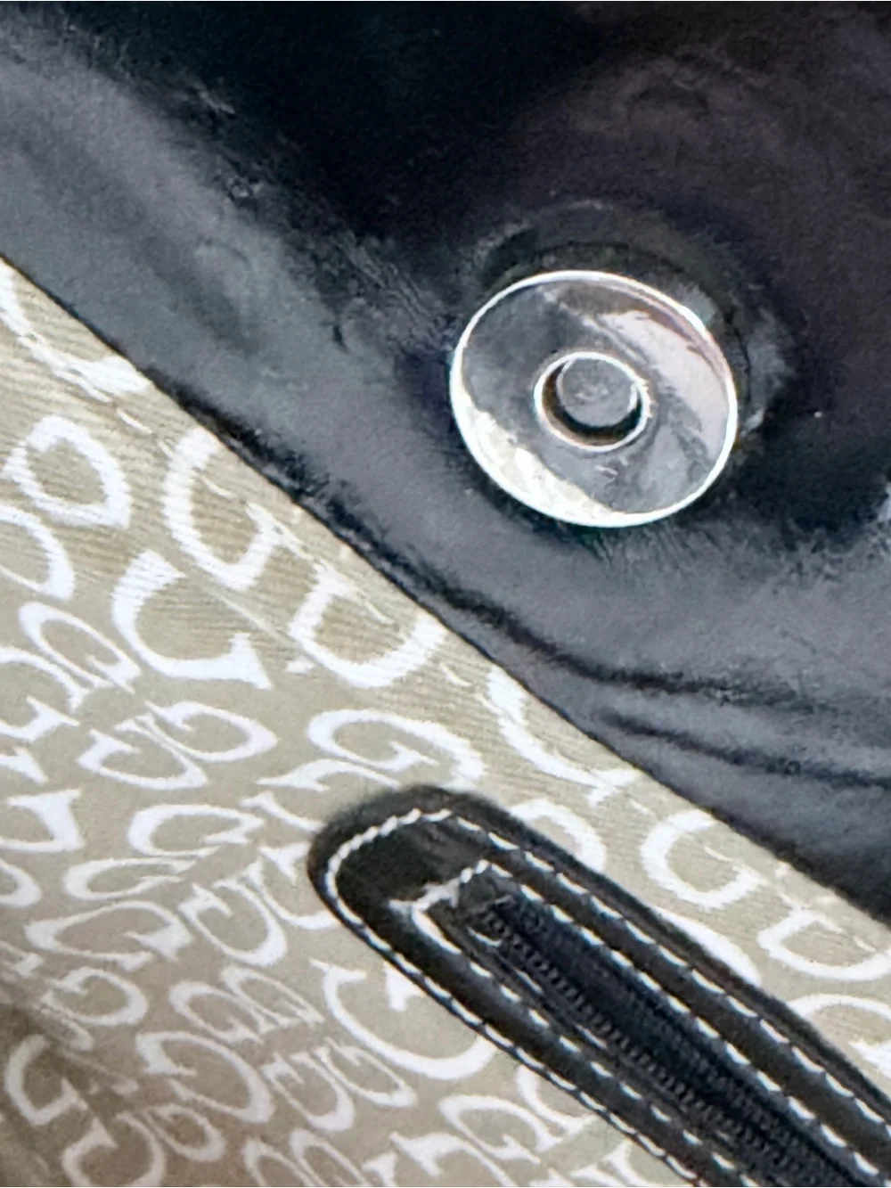 GUESS Black Patent Leather Clutch with Silver Plaque